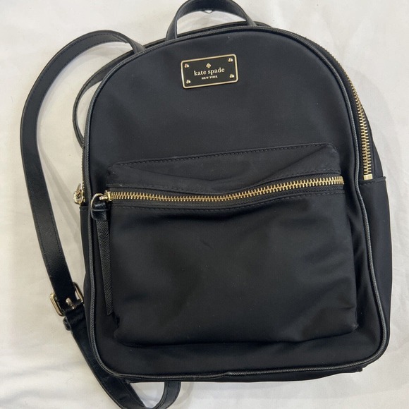 Kate‎ Spade Wilson Road Small Bradley Backpack Black Nylon Gold Leather Straps main image 7